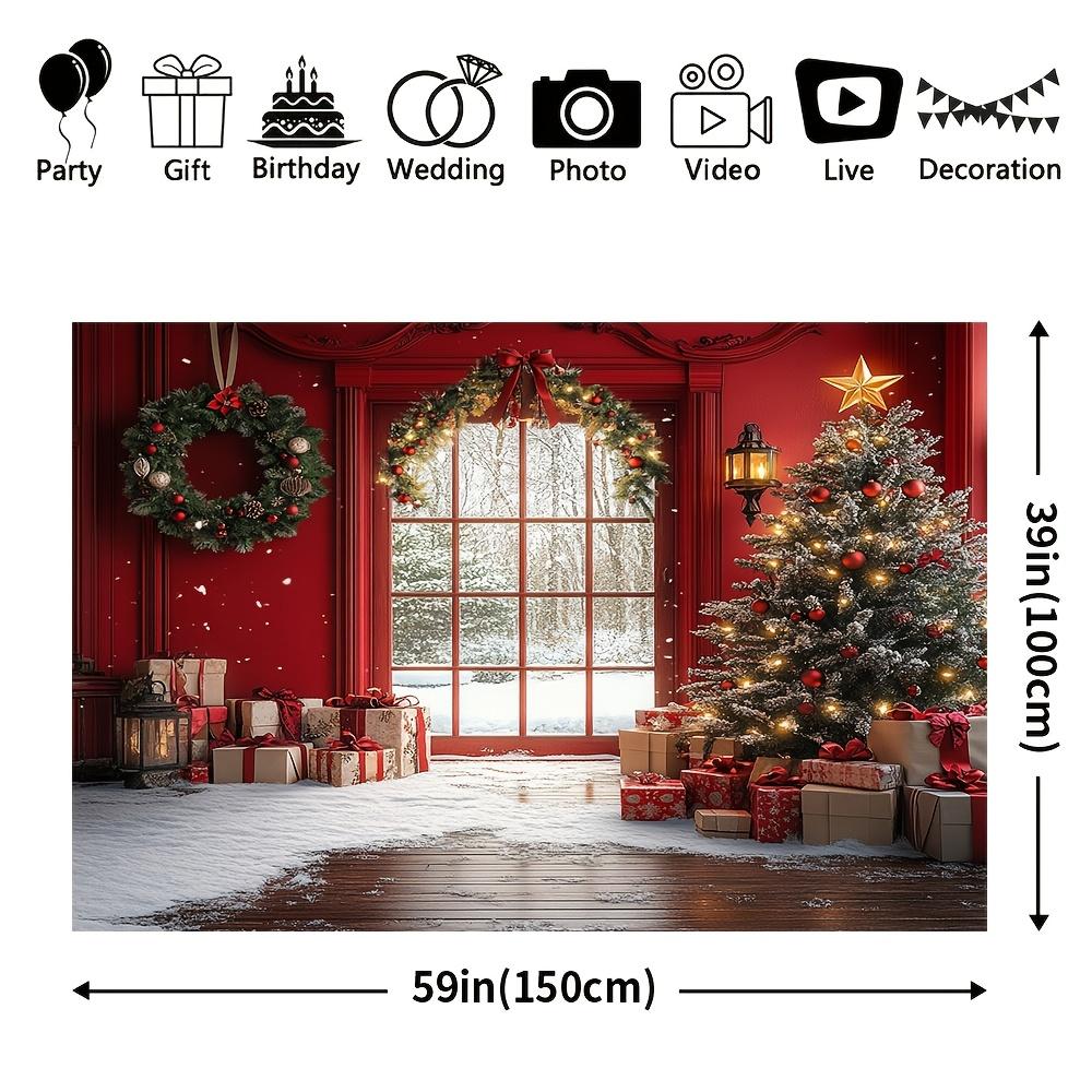 1 piece winter Christmas scene backdrop with snowy windows and Christmas tree extra large outdoor festive wall decor