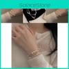 Double Luxurious Layer Pearl Necklace Bracelet For Women With Geometric Design