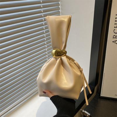 Однотонная вечерняя сумочка с боковой молнией, плиссированная сумка-ведро, портативная сумка-клатч из искусственной кожи на каждый день