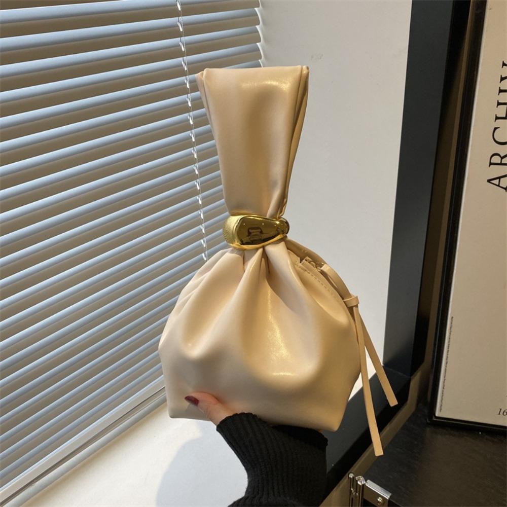 Solid color PU Leather Clutch Bag Side Zipper Pleated Bucket Bag Retro Party Evening Bag Daily