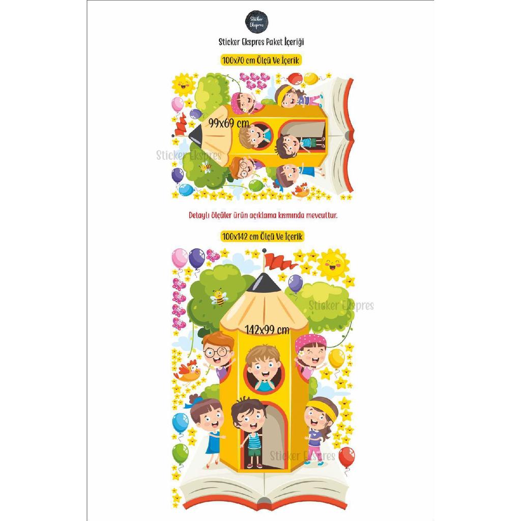 Book Pencil Tree And Kids Kindergarten School Children's Room Nursery Wall Door Glass Sticker Set
