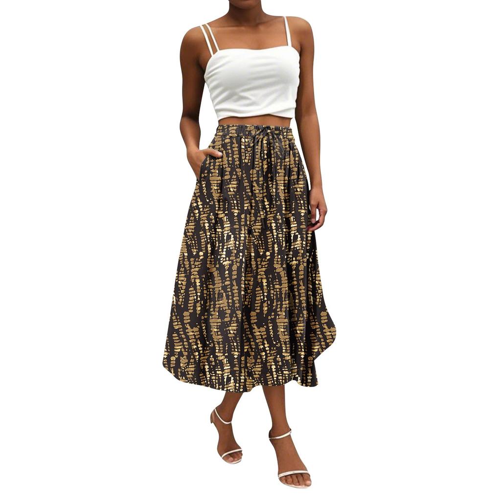 Women's Skirt Bohemian Flower Skirt Solid Color Casual Temperament With Pockets Skirt