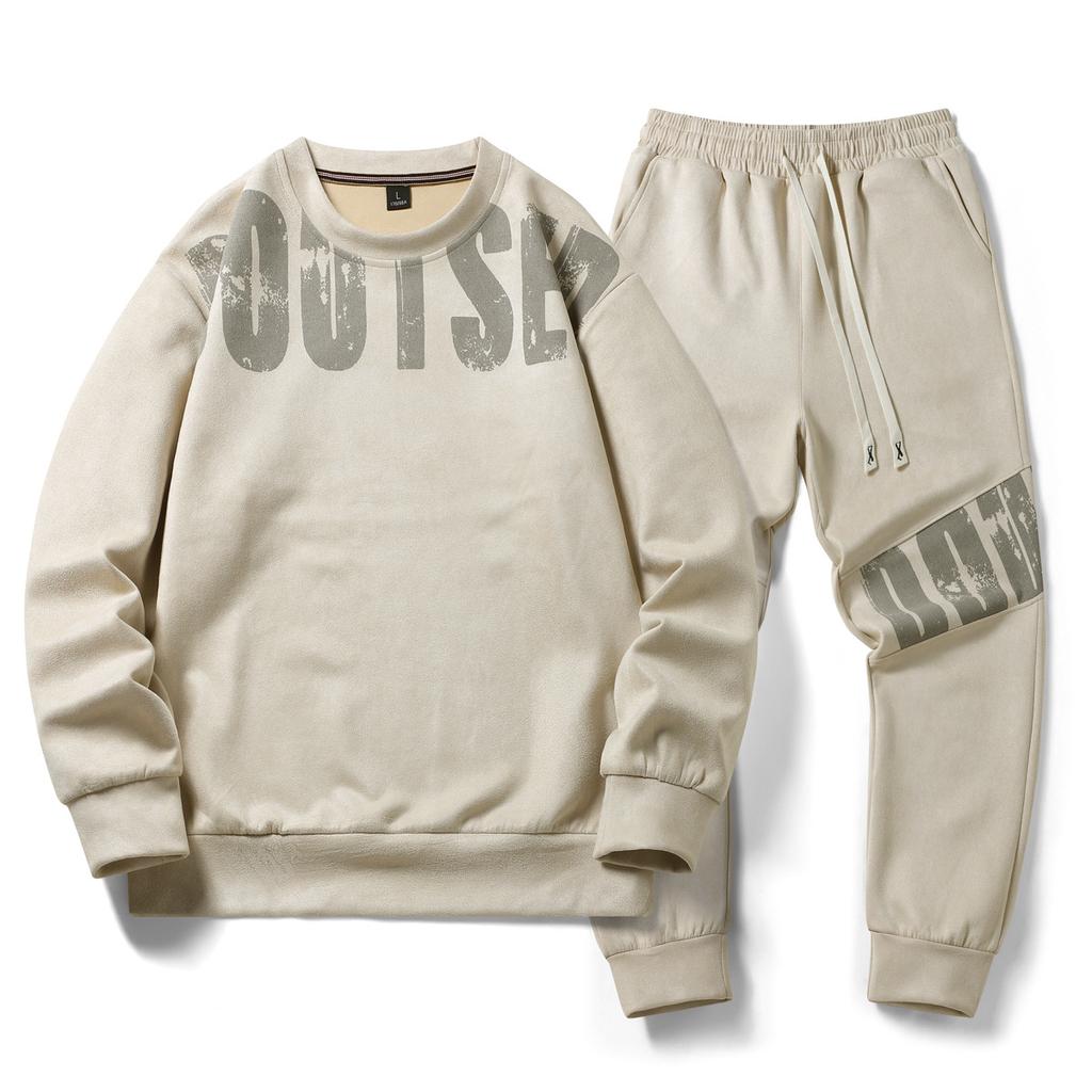 Спортивный костюм для отдыха, мужской весенне-осенний свитер с круглым вырезом, свободный комплект из двух предметов