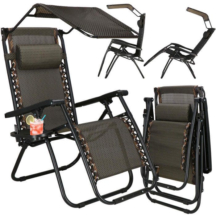 Chaise longue - Springos® - Jardin - Repose-pieds - Pare-soleil - Accoudoirs