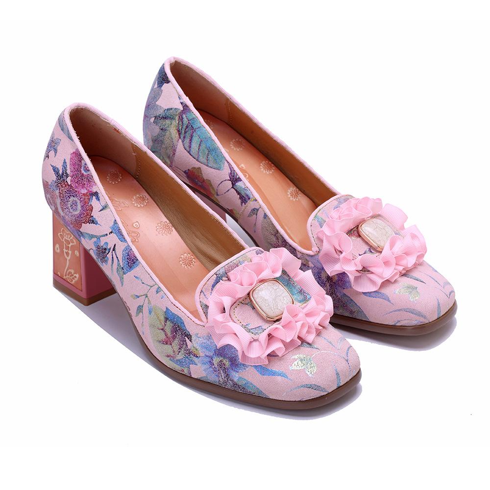 Johnature Туфли-лодочки из натуральной кожи с цветочным принтом в стиле ретро-кантри на толстом каблуке, удобные высокие каблуки