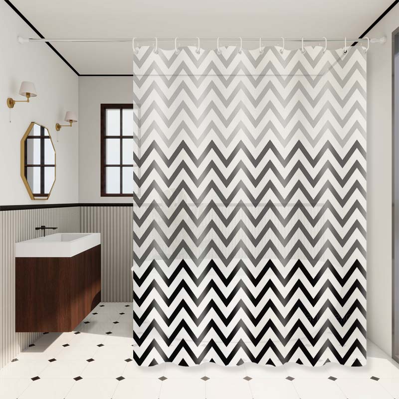 Simple Black And White Wave Pattern Bathroom Partition Curtain Bathroom Shower Curtain