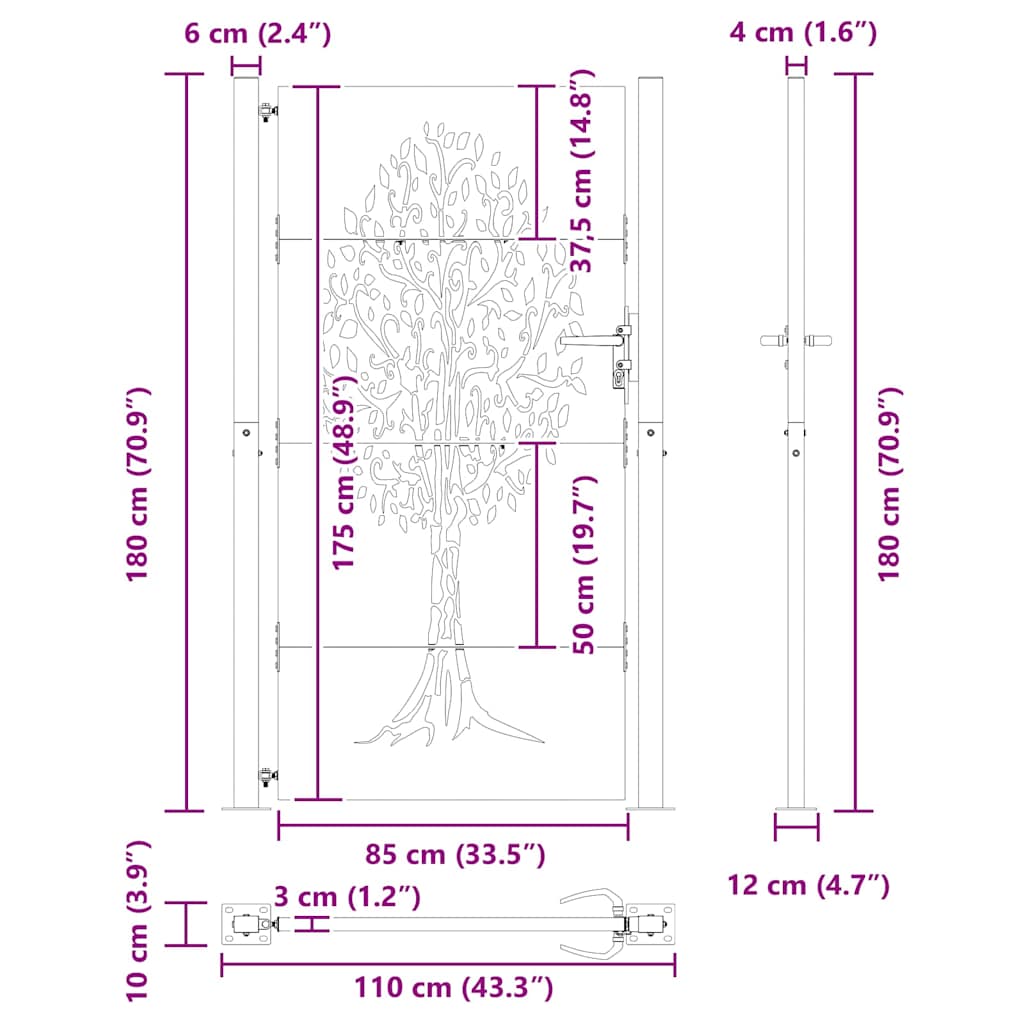 Garden Gate Black 110 x 180 cm Powder Coated Steel