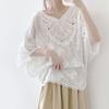 2025 Summer Women Bat V-Neck T-Shirt Basic Lace New Fashion Tops Lace Tees Casual Loose Tees