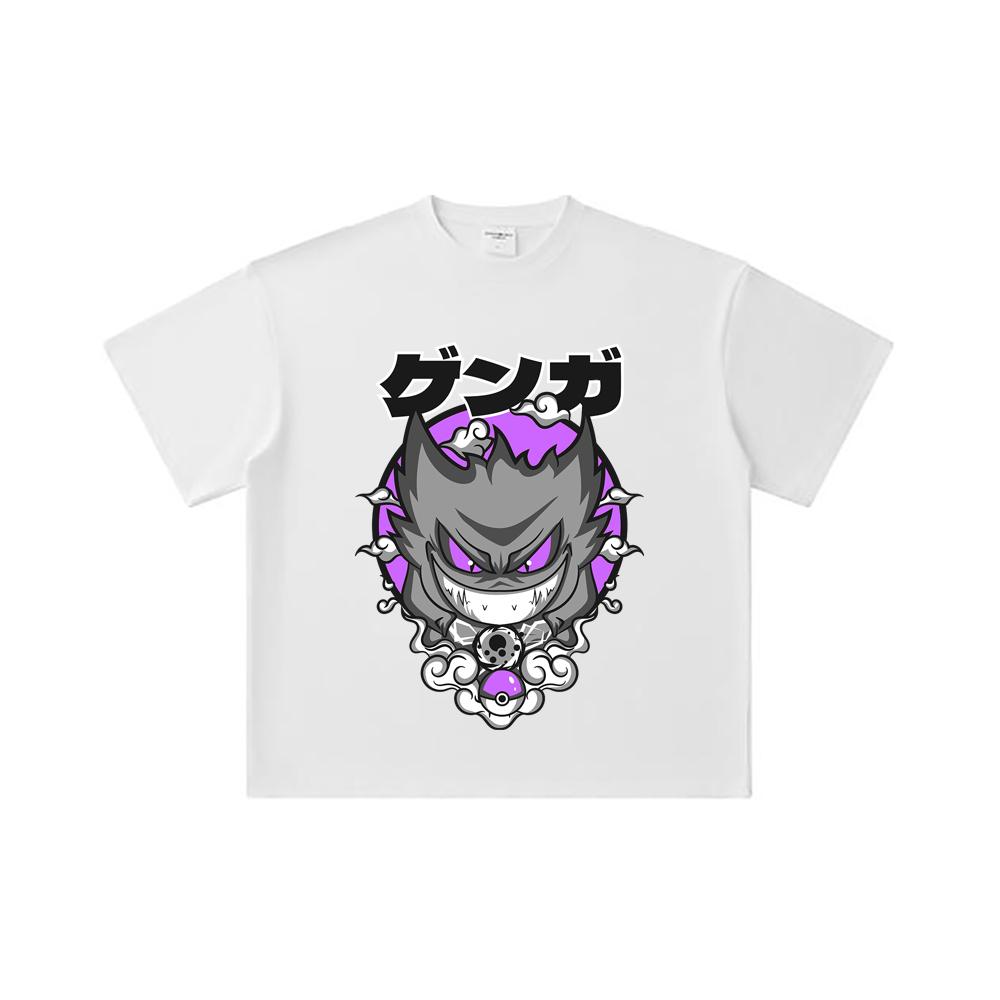 Хлопковая футболка унисекс с принтом Gengar из коллекции Pokemon V10, плотность 260 г/м², двойная пряжа, 32 счет, 100% хлопок