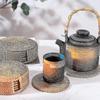 Rattan Coaster With Stand Storage Box Handmade Tea Cup Round Edge Coaster Suitable For