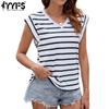 Women's Fashion Casual Summer Spring Stripe Print Short Sleeve V-Neck Blouses & Shirts