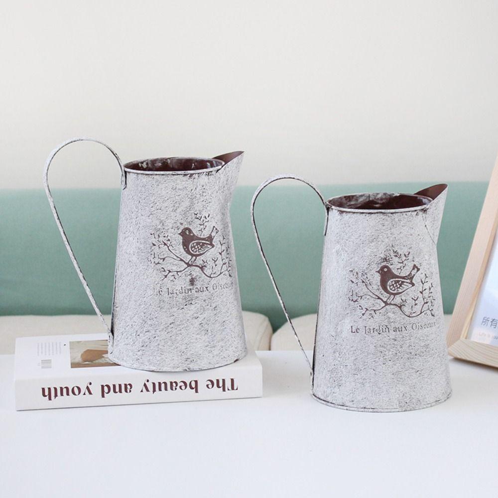 French Script Dried Flower Vase Empty Iron Container Iron Art Bucket  Dried Flowers