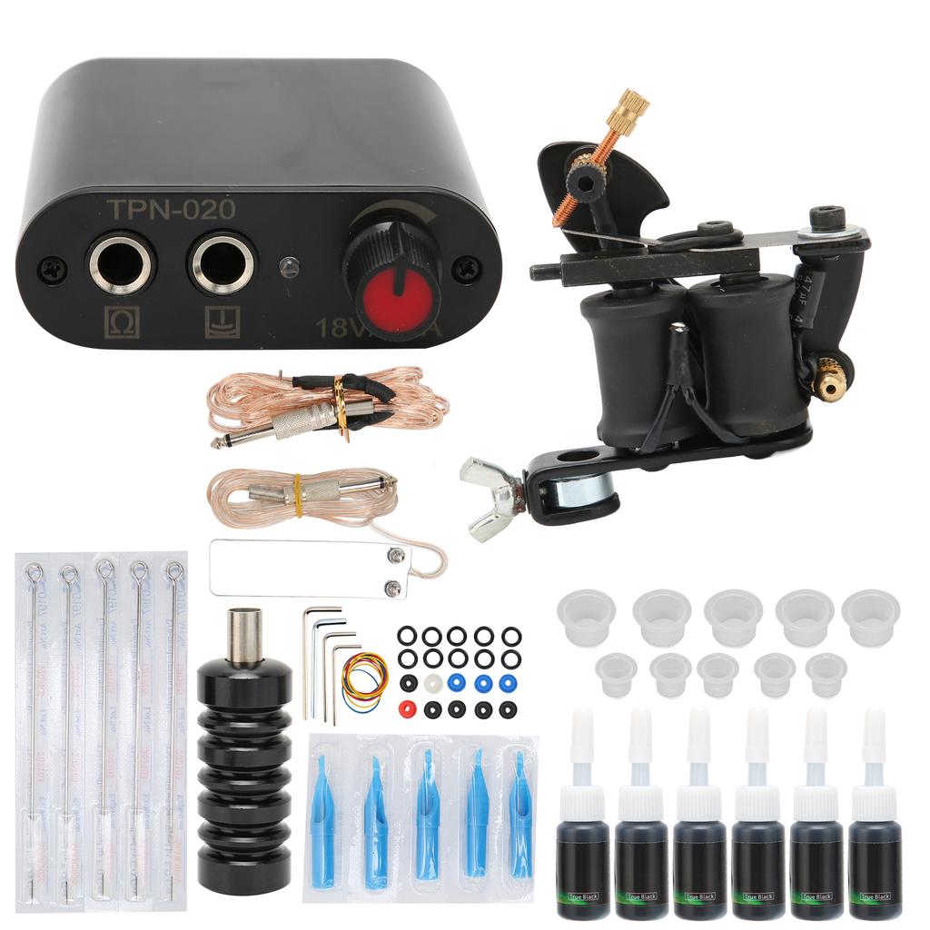 Complete Coil Tattoo Machine Set Tattoo Power Supply Needles Professional Tattoo Machine Kit for