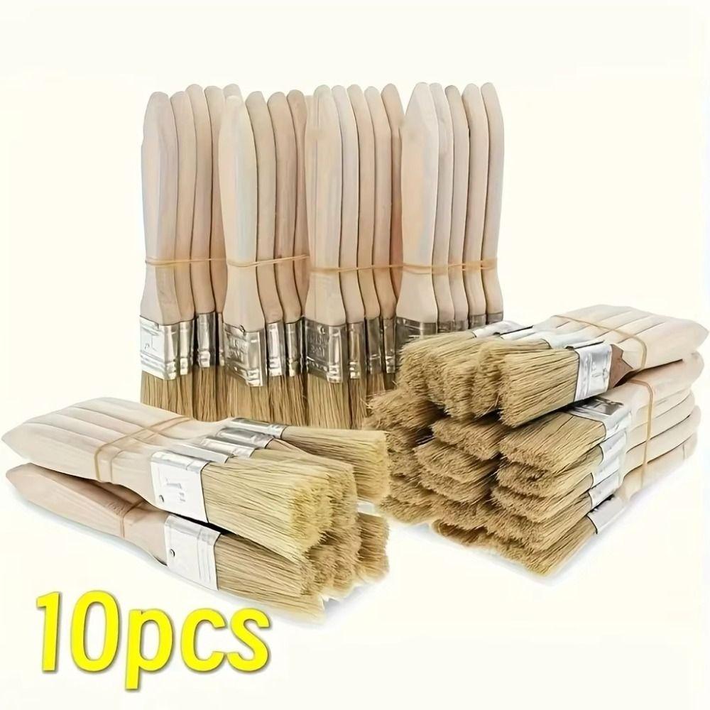 10Pcs Wooden Handle Pig Mane Brushes Thickened Wall Paint Brush Furniture Painting