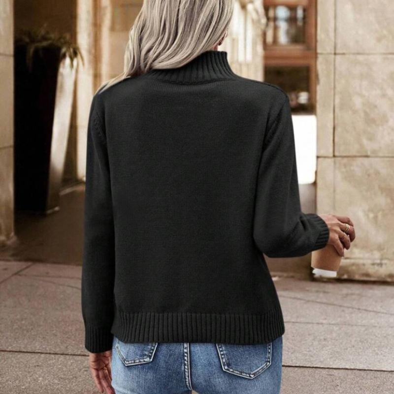 Женская мода повседневная осень-зима однотонный принт длинный рукав высокий ворот свитера