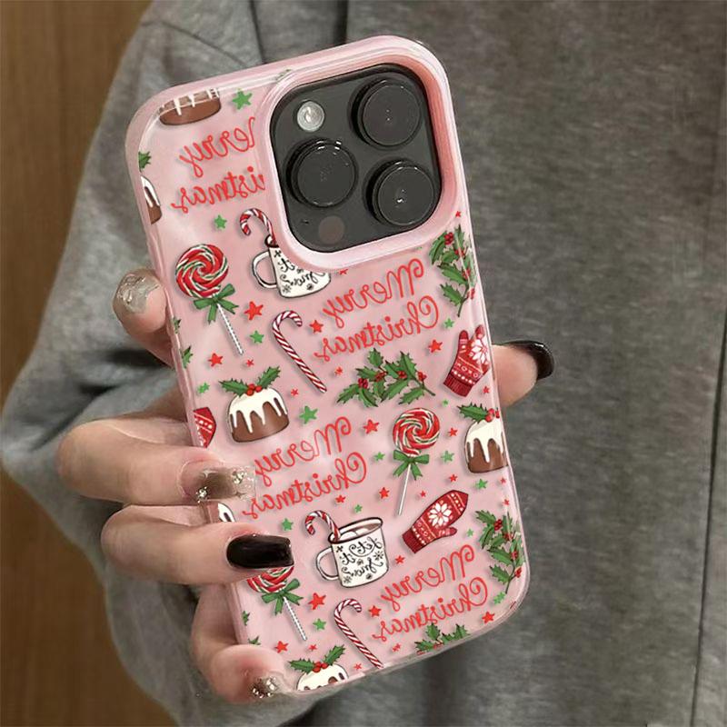 15PRO Christmas cake lollipop red Stars Phone Cases for iPhone 11 12 13 14  16E  Pro Max Air Plus Shockproof Soft TPU Cover Case