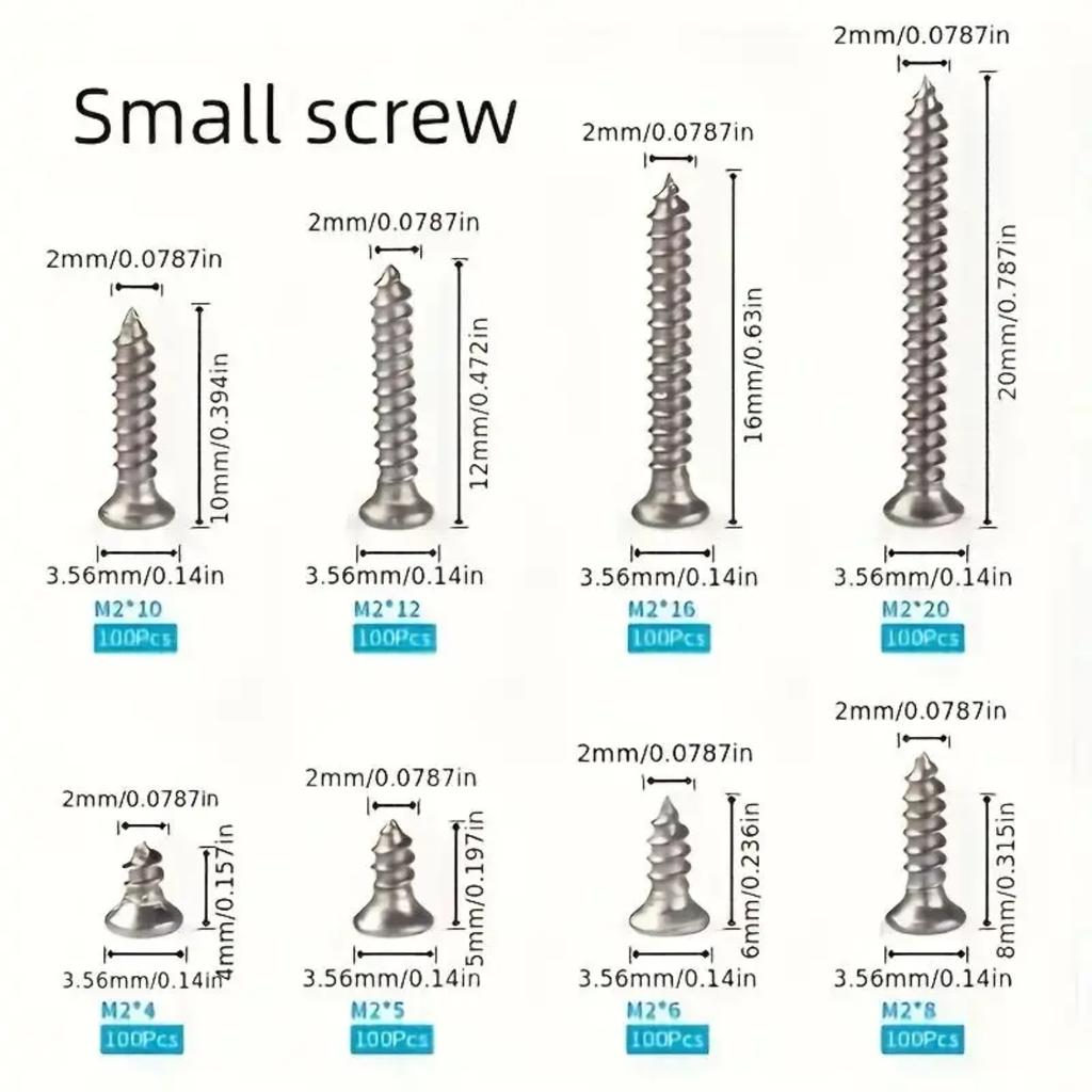 Набор шурупов по дереву, набор саморезов Phillips для листового металла, 800 шт. сверхпрочных саморезов M2