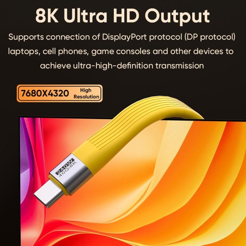 Гибкий ленточный кабель Type C — Type C 240 Вт Power Delivery Быстрая зарядка 40 Гбит/с Передача данных 8K Поддержка