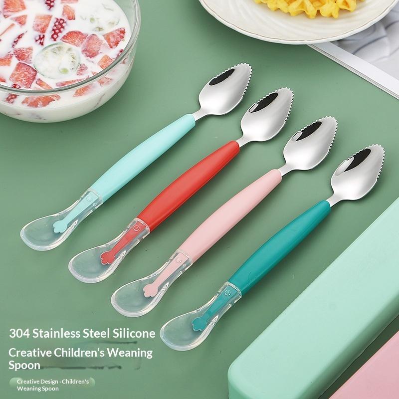 Stainless Steel Baby Feeding Spoons Silicone Heads Gentle on Gums Suitable for Everyday Use
