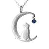 Novel Moon Cat September Sapphire Cat Pendant Necklace, Birthstone, Necklace,