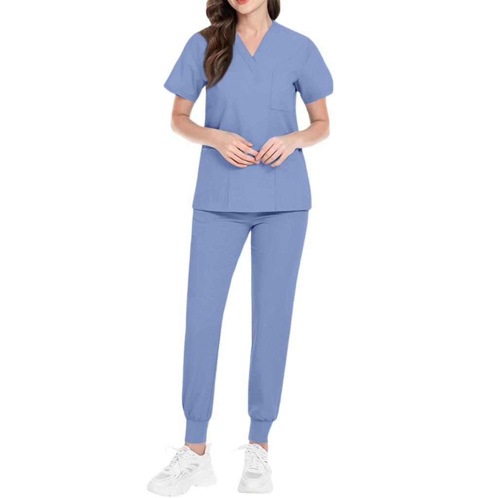 Ladies' Comfortable And Casual Solid Color Short Sleeved Pants Protective Suit Set