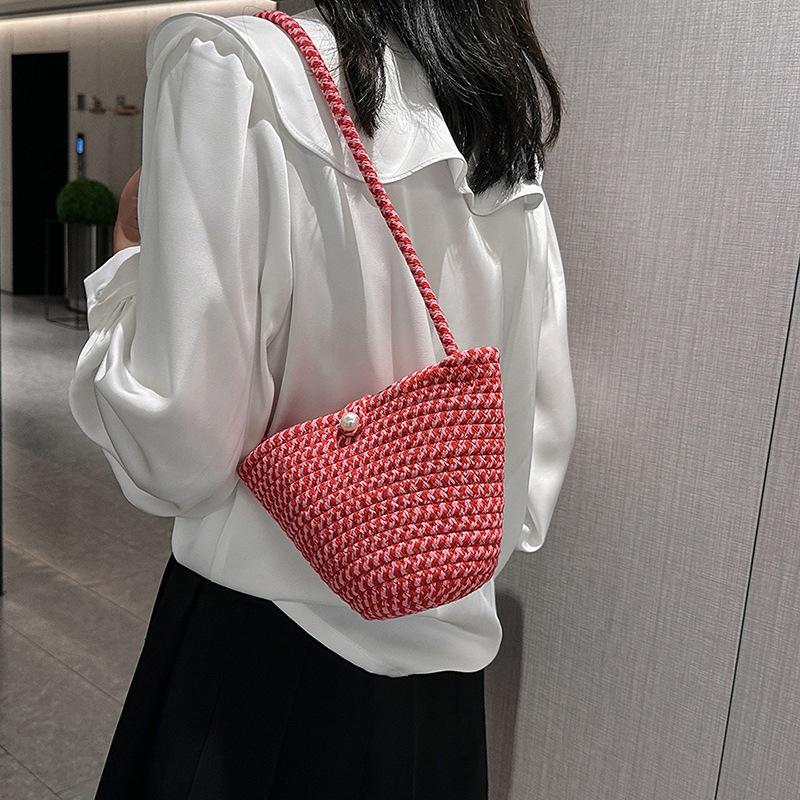 Повседневная хлопковая тканая женская сумка, маленькая плетеная летняя пляжная сумка Shell, женская дорожная сумка через плечо