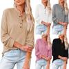 Women's Casual T-Shirt Buttons V-Neck Solid Long-sleeved Knitted Shirt Blouse Tops