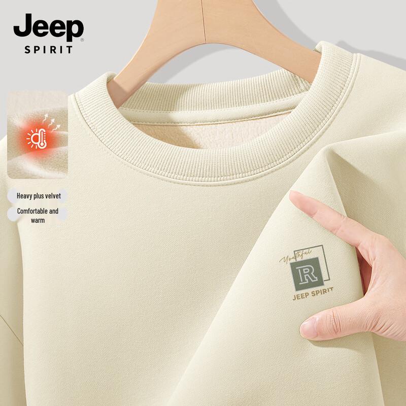 JEEP SPIRIT Men's 2025 Autumn/Winter Fleece-Lined Round Neck Sweatshirt