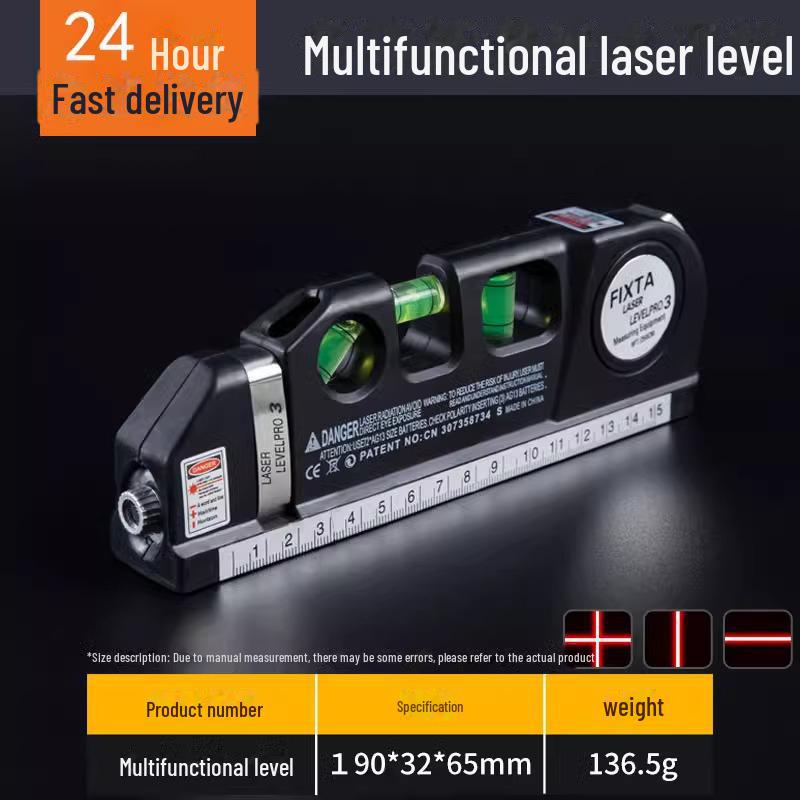 Портативный инфракрасный лазерный уровень для домашнего декора с подъемным треугольным кронштейном и линейкой для измерения расстояний.