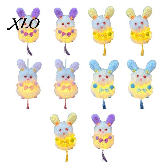 Handheld Decorative Lantern with Tassel Mid Autumn Plush Rabbit Lantern, Cute Bunny Night Light, Holiday Gift for Children Market Vending Prop,