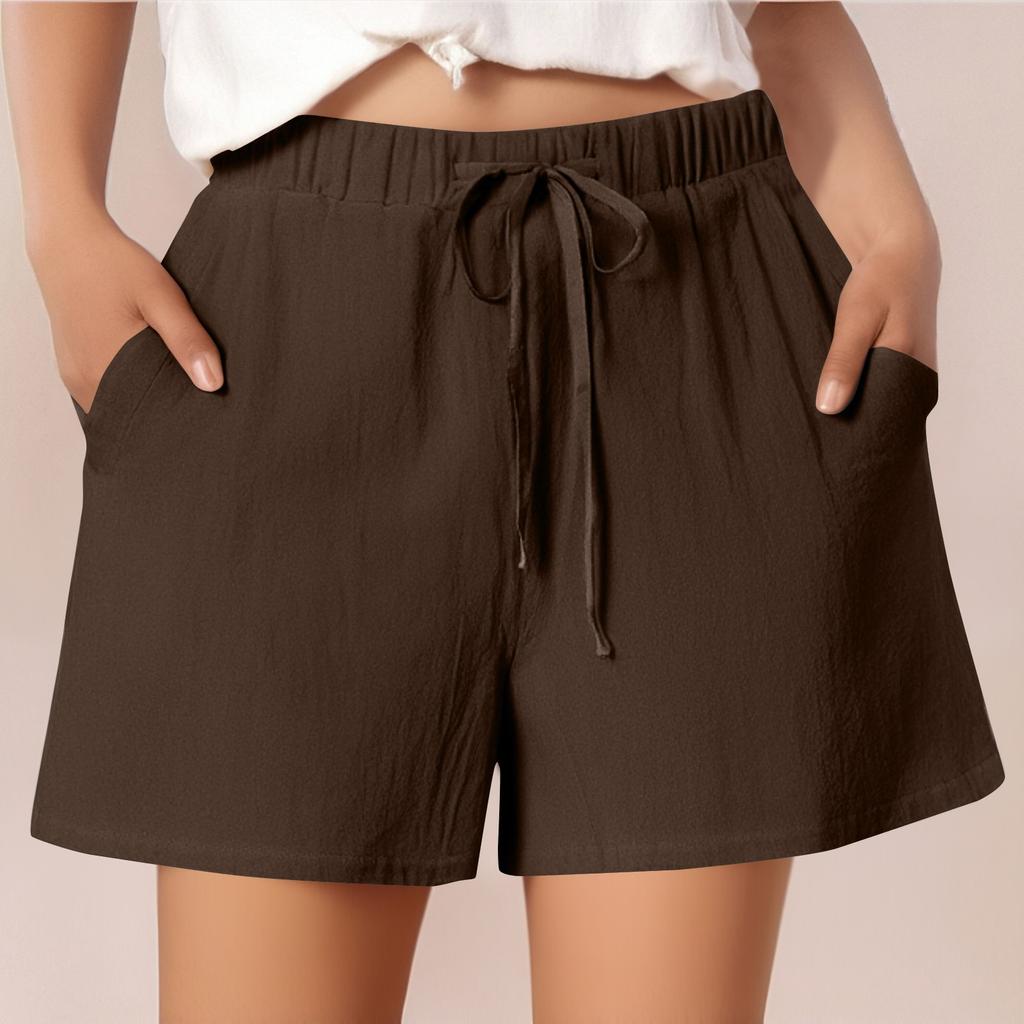 Женские повседневные хлопковые и льняные однотонные свободные шорты со шнуровкой и эластичным поясом длиной три четверти