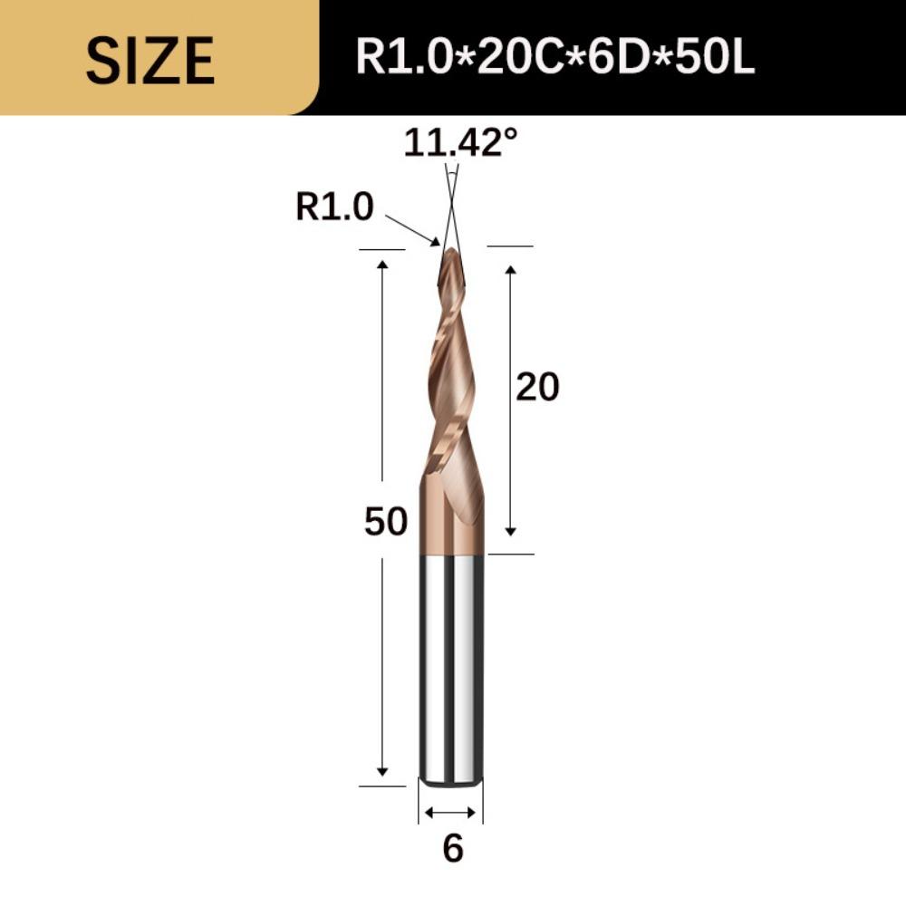 Solid Carbide Tapered Ball Nose End Mill Spiral Engraving Router Bits CNC Carving Bit Woodworking