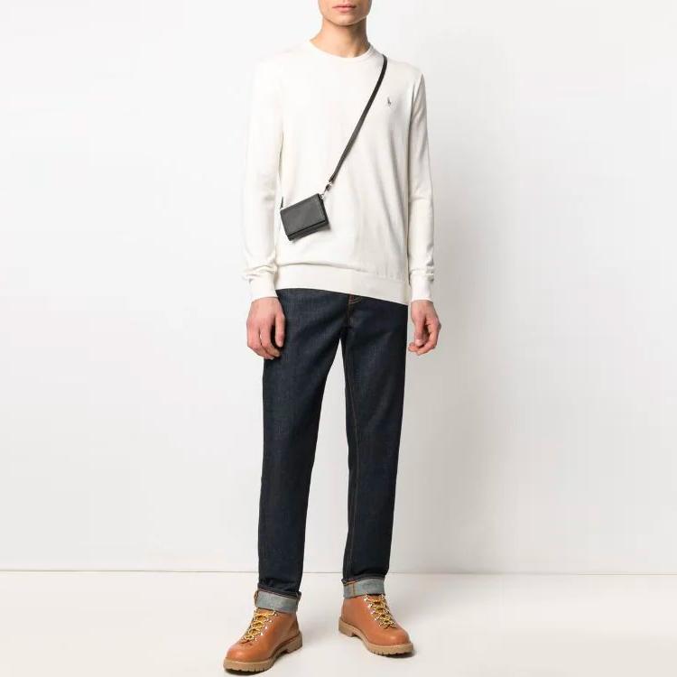 Polo Ralph Lauren Solid Color Logo Embellished Long Sleeve T-Shirt Men Tops White 710744679031-PANNA