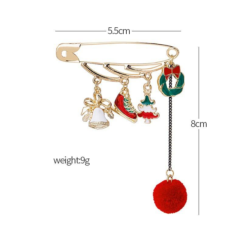 Женские рождественские креативные эмалевые броши в виде елки и лося, броши-помпоны для волос, носки для девочек, значки Санта-Клауса, брошь