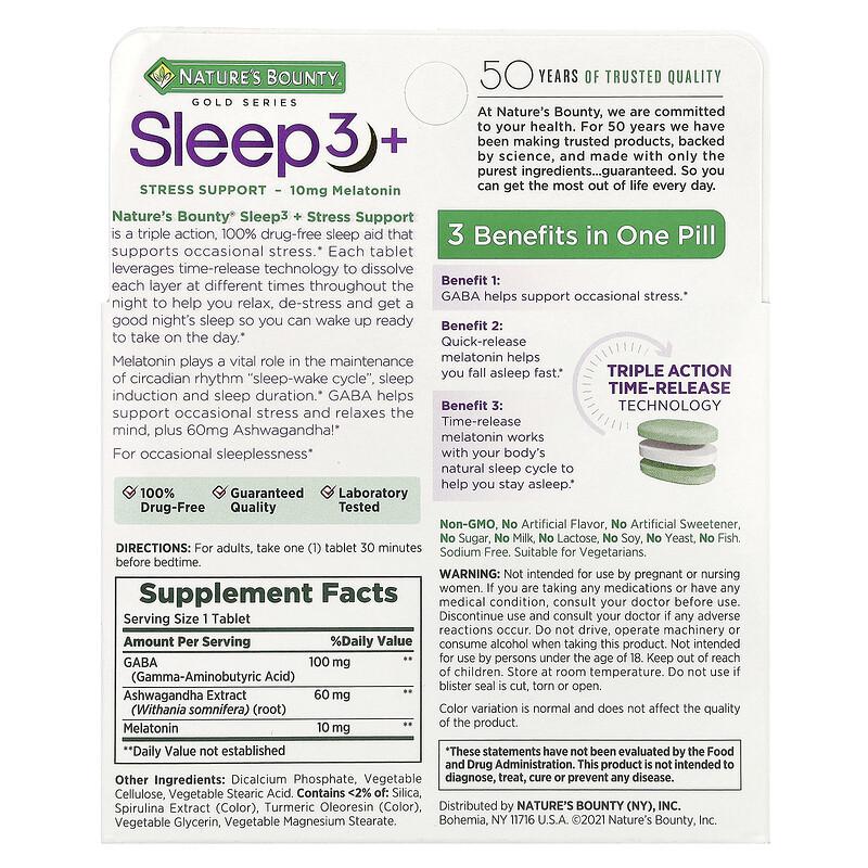 Sleep 3 +, Stress Support, 56 Tri-Layered Tablets