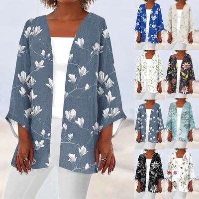 Женская повседневная модная легкая куртка средней длины с принтом в стиле ретро, ​​кардиган