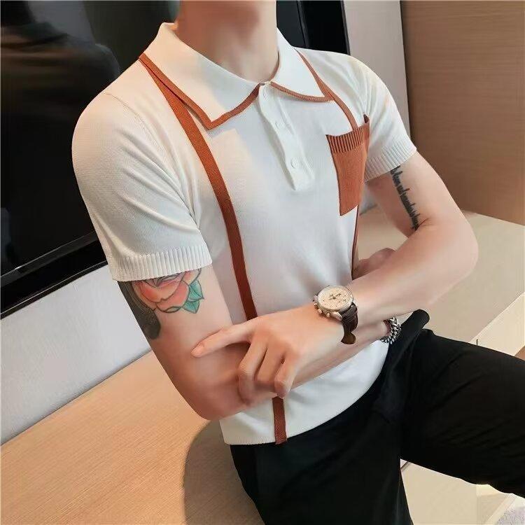 Мужская модная брендовая футболка-поло с коротким рукавом и лацканами, летняя футболка, корейская приталенная мода, новинка 2025 года, универсальный топ