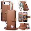 Crossbody Zipper Cards Solt Wallet Leather Phone Case For iPhone 17 Pro Max 16 Plus 15 14 17 Air Long Lanyard Love patten Cover