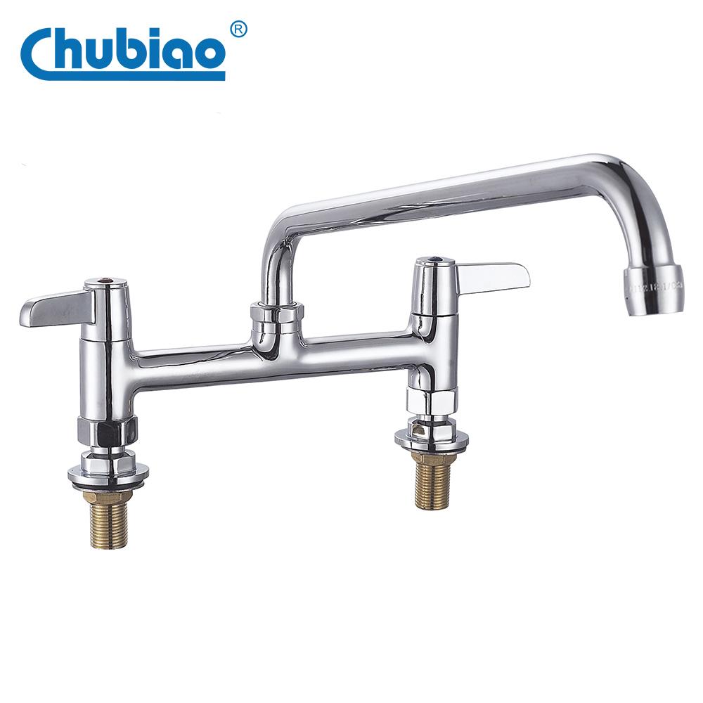 Commercial Industrial Brass Deck Mount Dual Handle Kitchen Faucet with Selectable Spout 8 Inch Center for Hotels & Restaurants