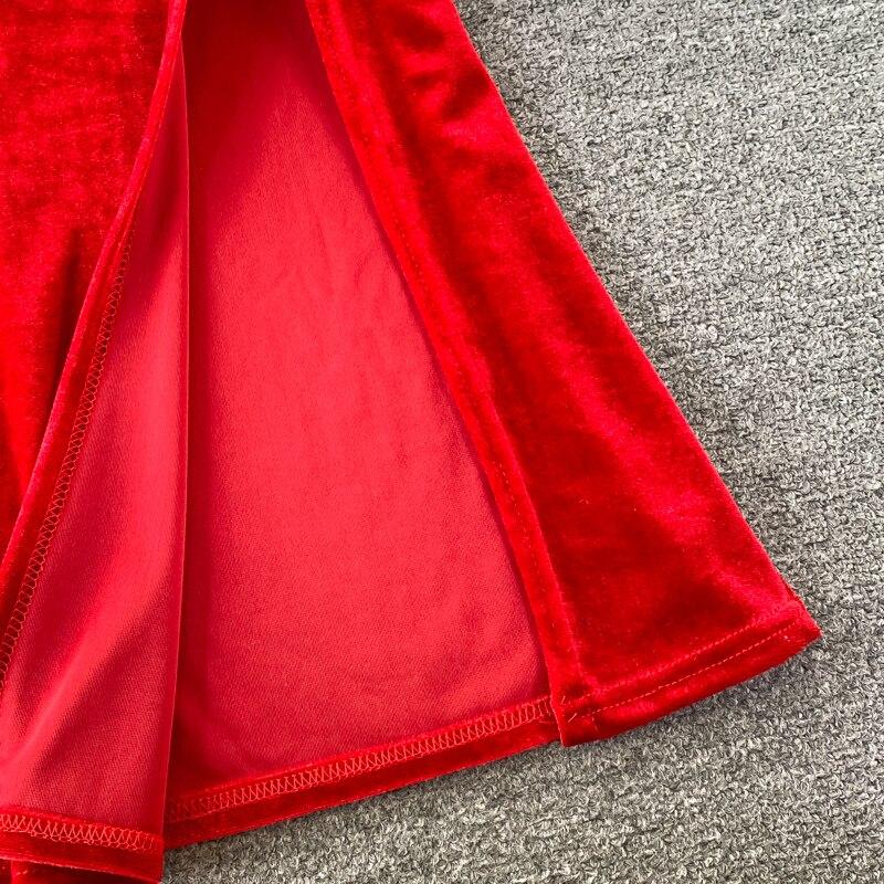 Новое осеннее вечернее платье Хепберн с разрезом на бедрах, сексуальное темпераментное бархатное платье с квадратным вырезом и бриллиантами, золотое бархатное платье