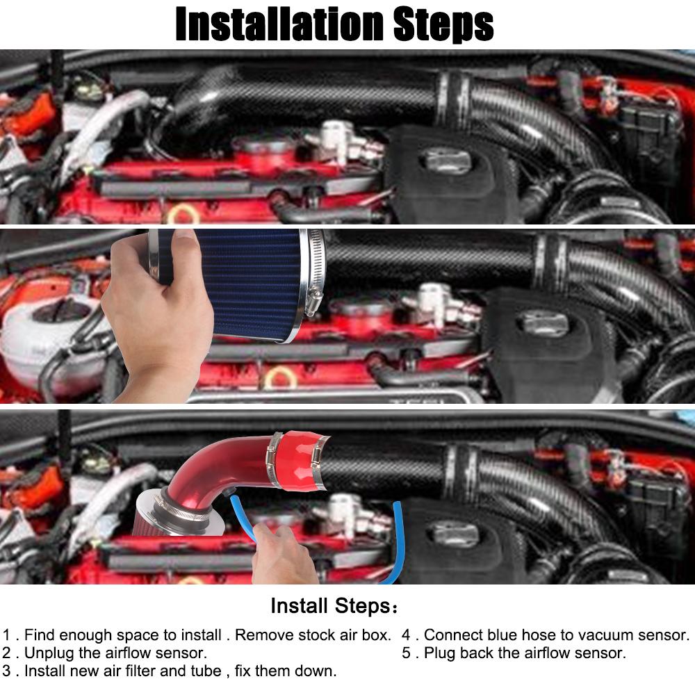 Автомобильные аксессуары, комплект турбоиндукционных трубок, 76 мм/3 дюйма, универсальная автомобильная система впуска холодного воздуха, алюминий с воздушным фильтром