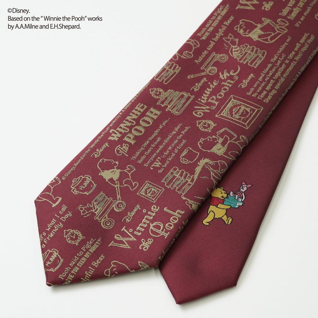 Disney Winnie the Pooh Calligraphy Tie D50026 Perfect for Business or One Size Fits All Red, Casual, Gift,