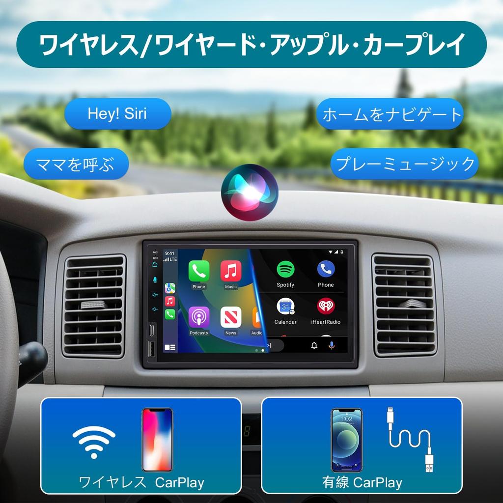 2DIN 2USB Display Audio with Wireless CarPlay Android Auto Navigation via smartphone rearview camera video steering wheel FM car navigation system