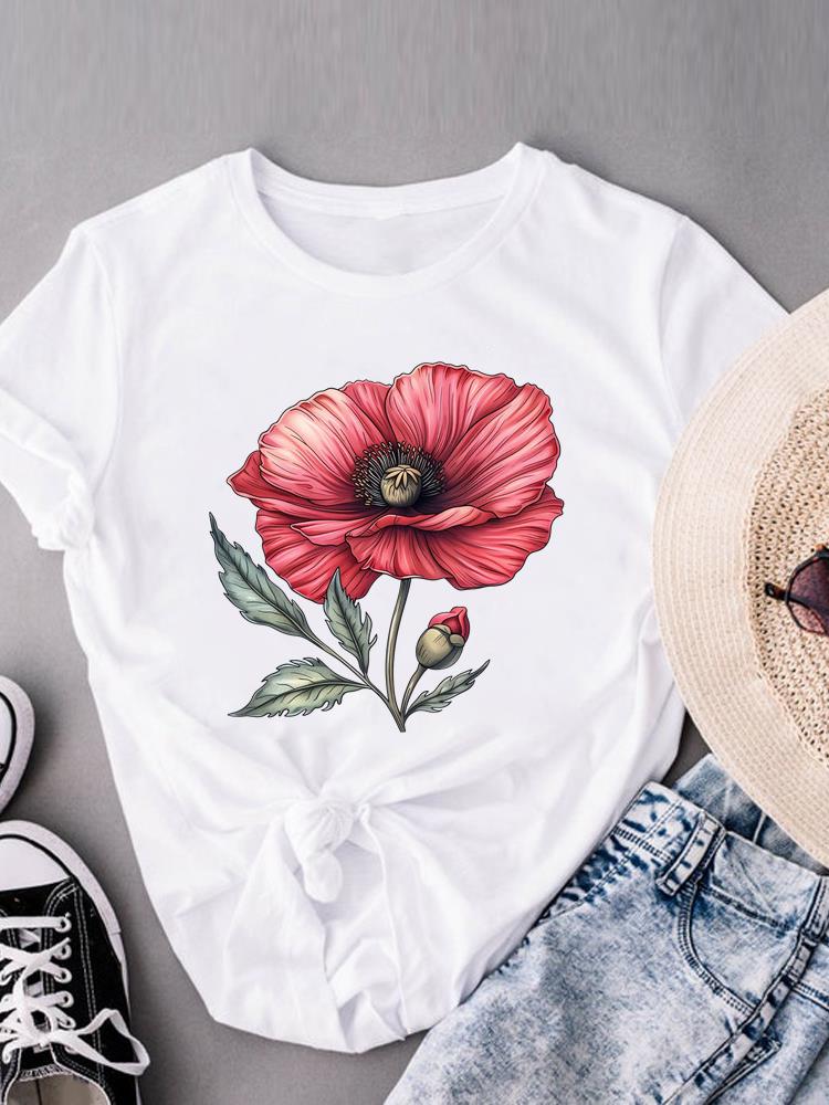 (Азиатский размер) Футболки с коротким рукавом, модная женская одежда с принтом, повседневная, с цветочным принтом, в стиле 90-х, женская футболка с графическим принтом