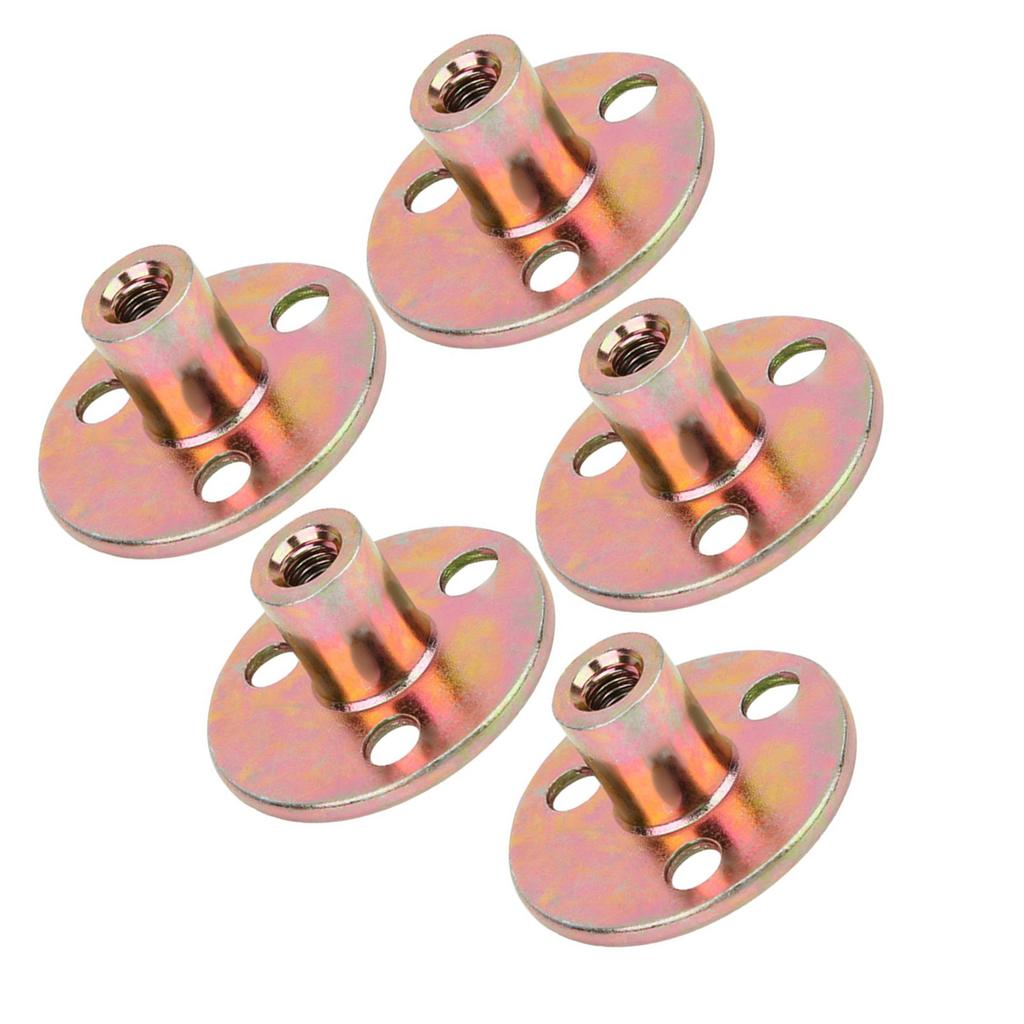 5 Pcs T Nut Flange 3 Hole Galvanized Iron Furniture Fixing Tee Round Base NutM8