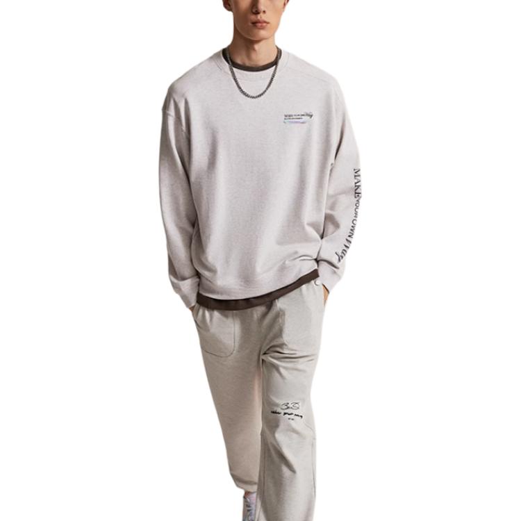 Свободная толстовка с длинными рукавами и круглым вырезом Li Ning Wade Series Letter Print, унисекс, цвет: серый, плитка, серый AWDU001-5