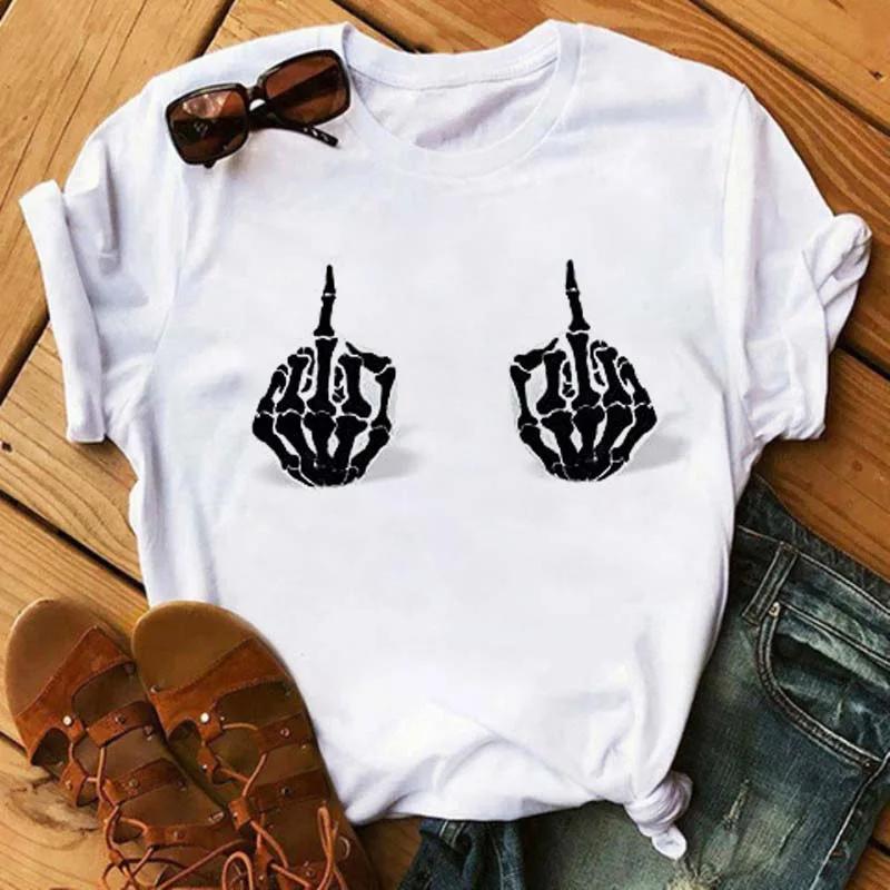 Middle Finger Print T Shirt Women Short Sleeve O Neck Loose Tshirt Summer Women Causal Tee Shirt Tops Camisetas Mujer