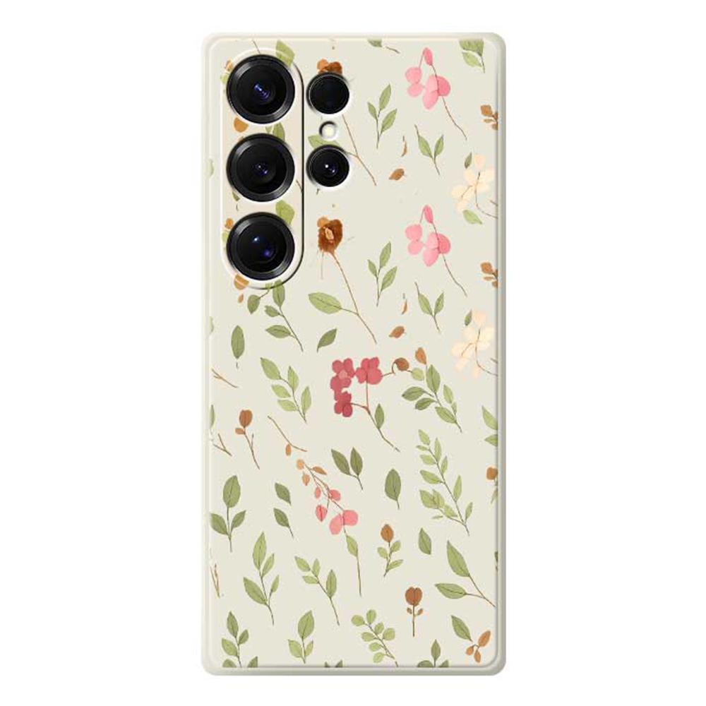 For Samsung Galaxy S25 Ultra Case Small Flower Leaves Pattern Printing Straight Edge TPU Phone Back Cover