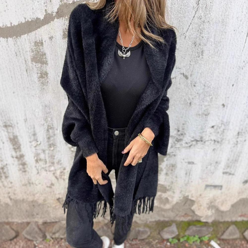 QICED Осенне-зимняя женская накидка из искусственного норкового бархата с кисточками, однотонная, утепленная