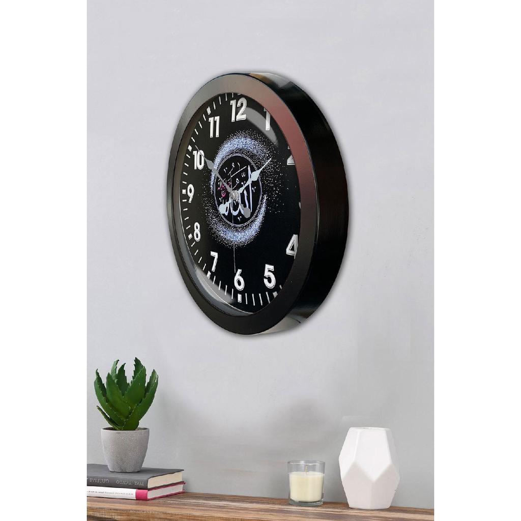 Черные металлические настенные часы с надписью Аллаха, 36 см